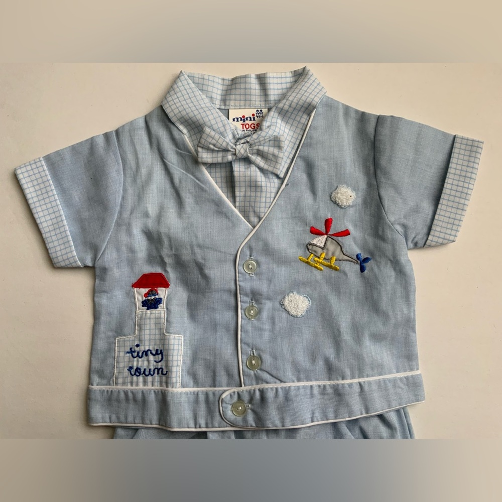 Vintage Blue Baby Outfit with Embroidered Details - Picture 3 of 7